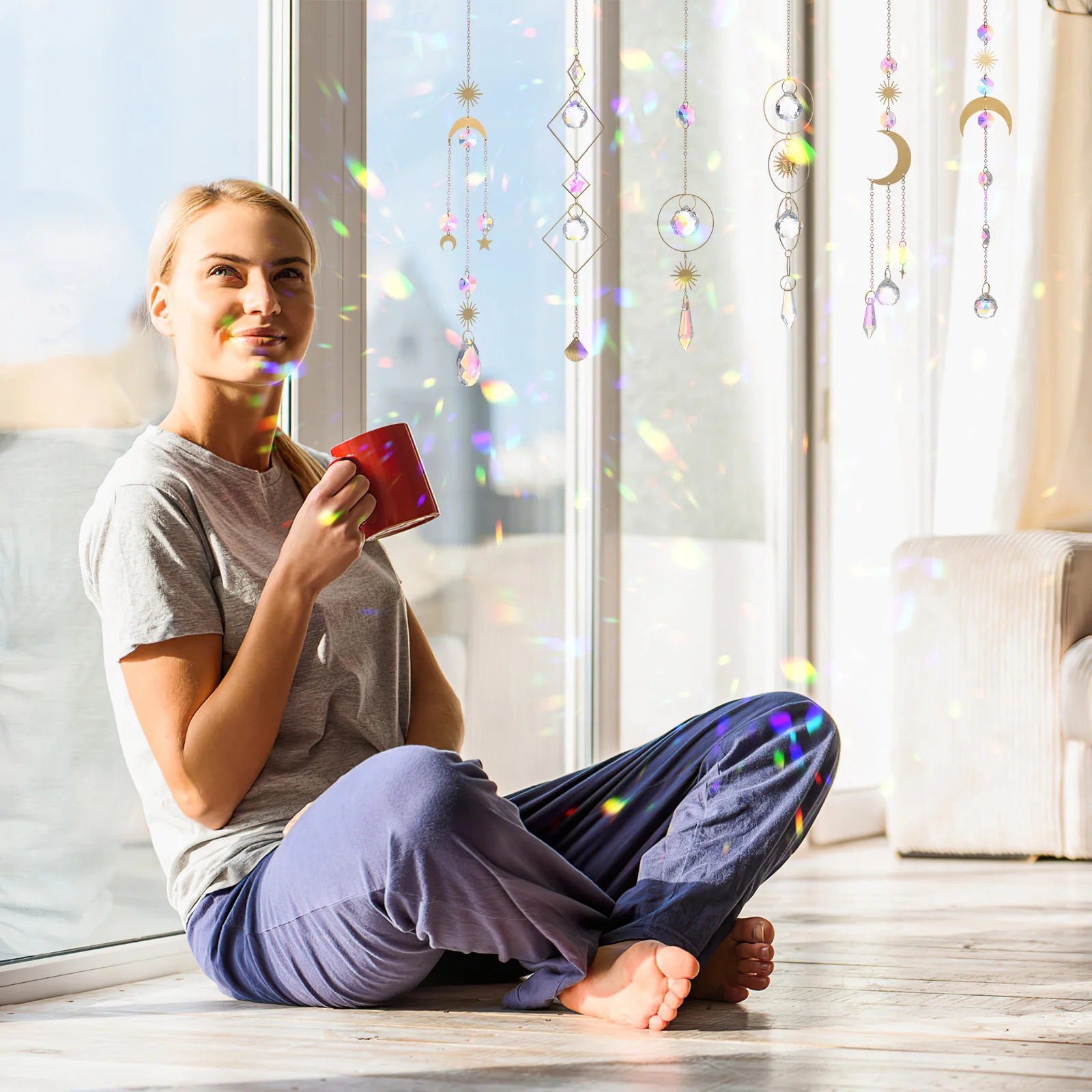 

6 Pcs Rainbow Charm Decorations for Home Car Prisms White Hanging Crystals