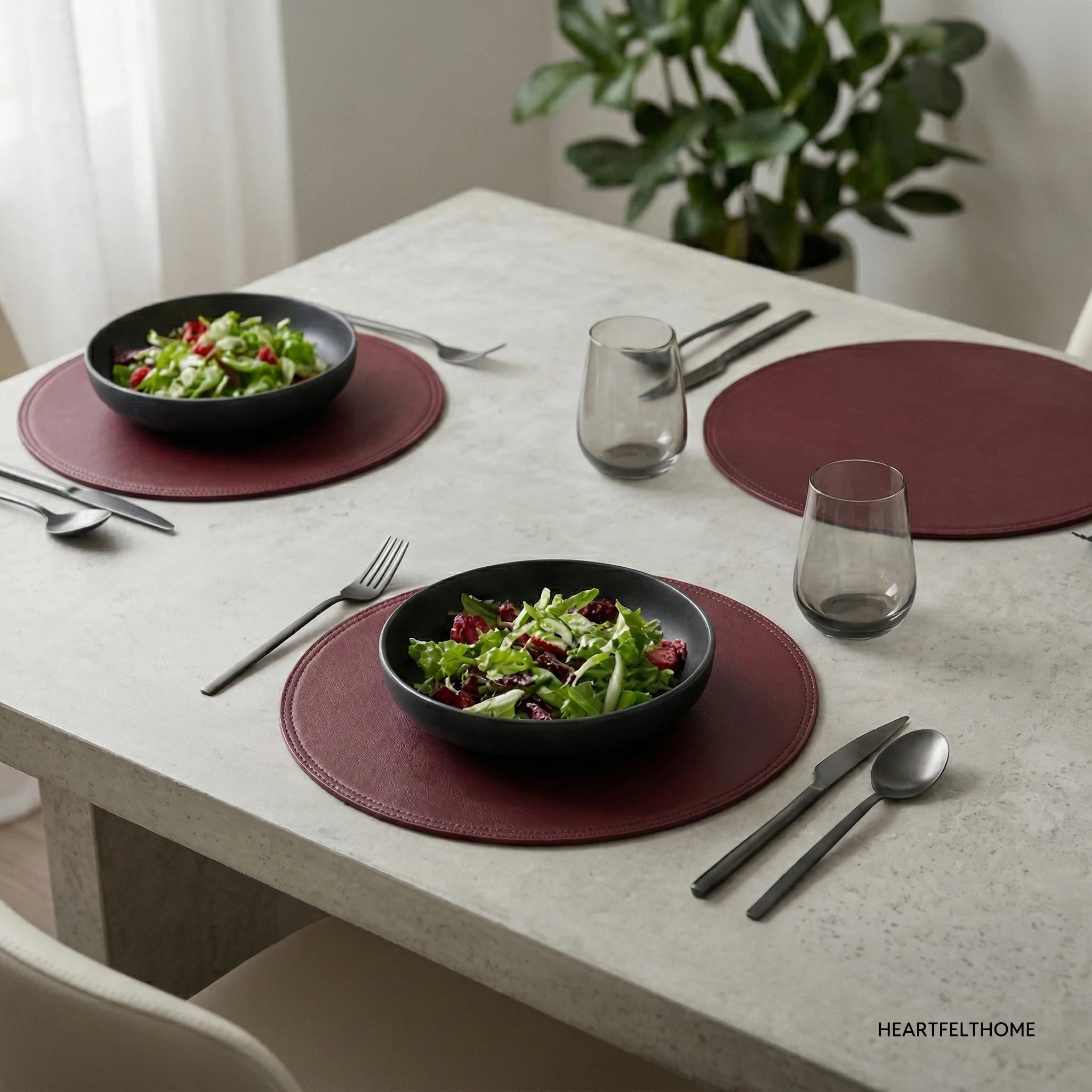 4pcs Round Shape PU Leather Placemats Multiple Colors Heat-Insulating Non-Slip Decorative Table Mats For Kitchen, Hotel, Cafe