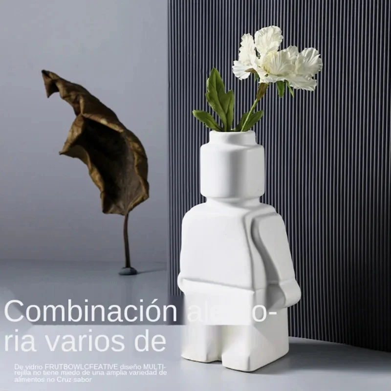 Nordic Resin Robot Vase Modern Desktop Flower Pot Creative Upright Planter For Home Decor Unique Robot Sculpture Room Accessorie 6