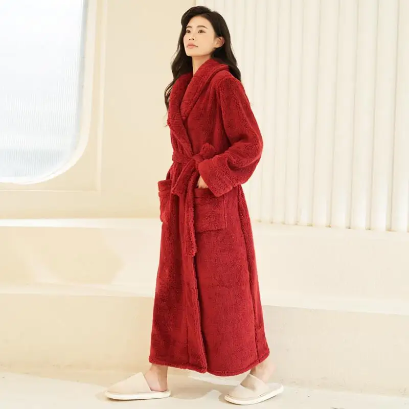 

Women's Pajama Set Comfortable Sleepwear Robe Winter Coral Fleece Warm Homewear Thick Bathrobe Plus Size Pajamas Couple Style