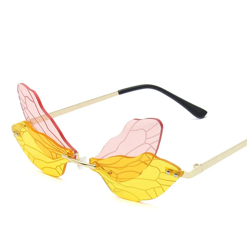 2024 Vintage Dragonfly Wings Sunglasses Fashion Rimless Women Clear Lens Eyewear Men Pink Sun Glasses UV400 Eyewear Female