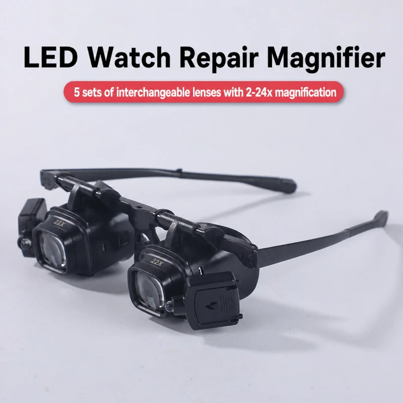 5 Pairs Lenses 24x Magnification Glass Portable Watch Repair Magnifying Glass for Mobile Phone and Electronic Component Welding