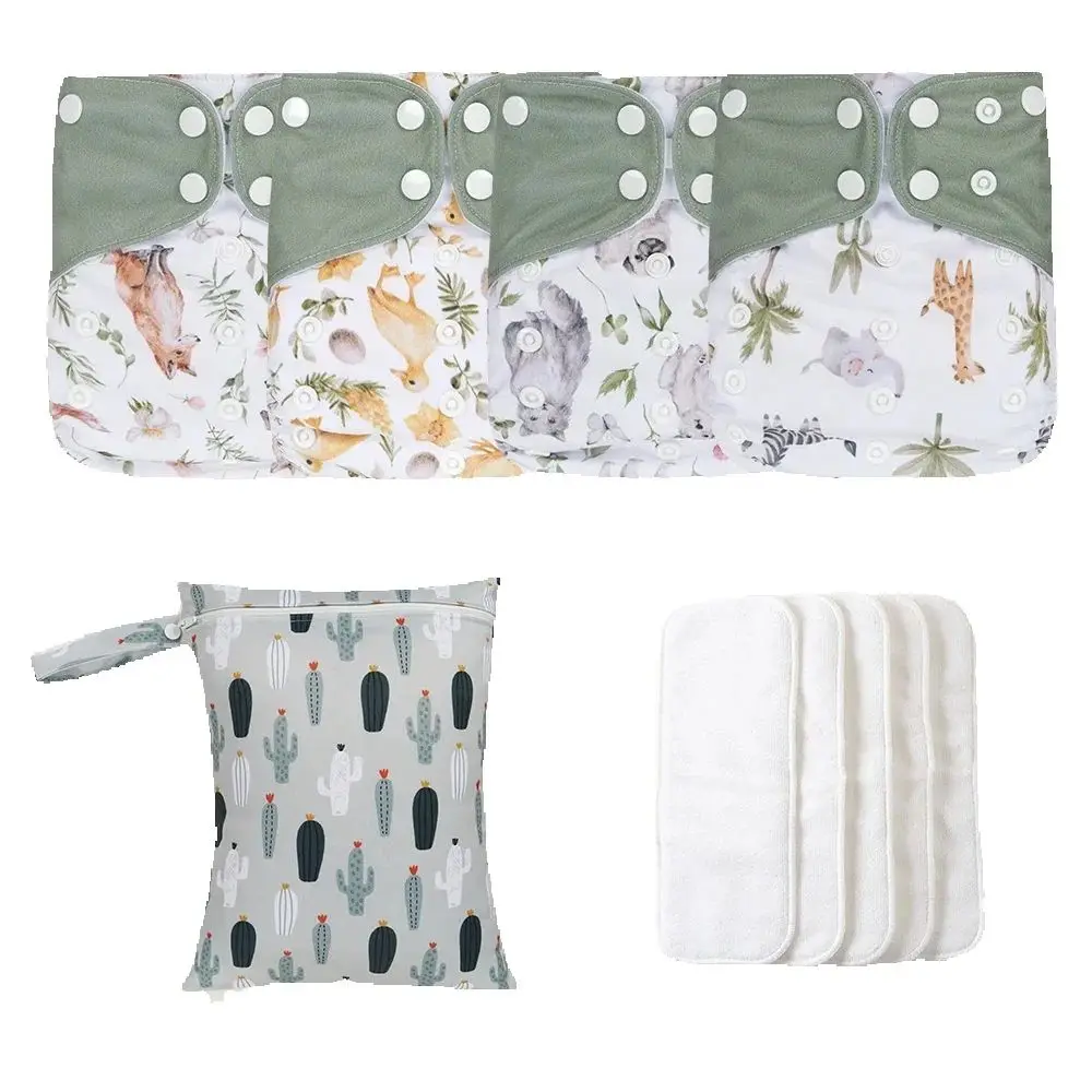 HappyFlute 4Piece Washable Pocket Cloth Diapers Set with 4 Inserts And Wet Bag Newborn Baby Diaper Cover Gift Set