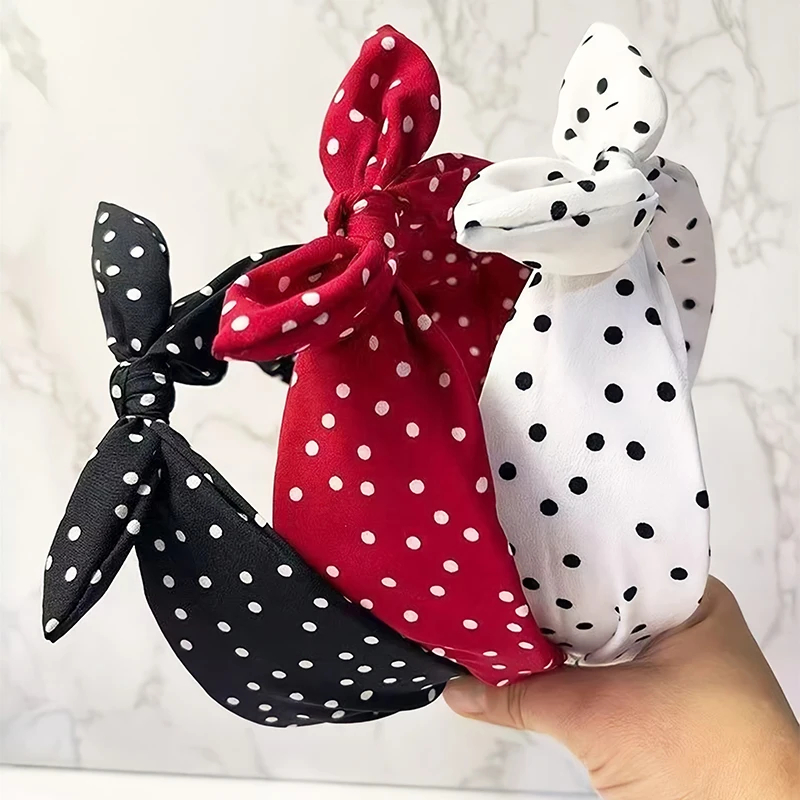 1 Stück süßes Damen-Stirnband mit Punkten, modisches Haar-Accessoire mit Schleife, Hasenohren, Ostern, Party, Campus, Urlaub, Reisen, elegant
