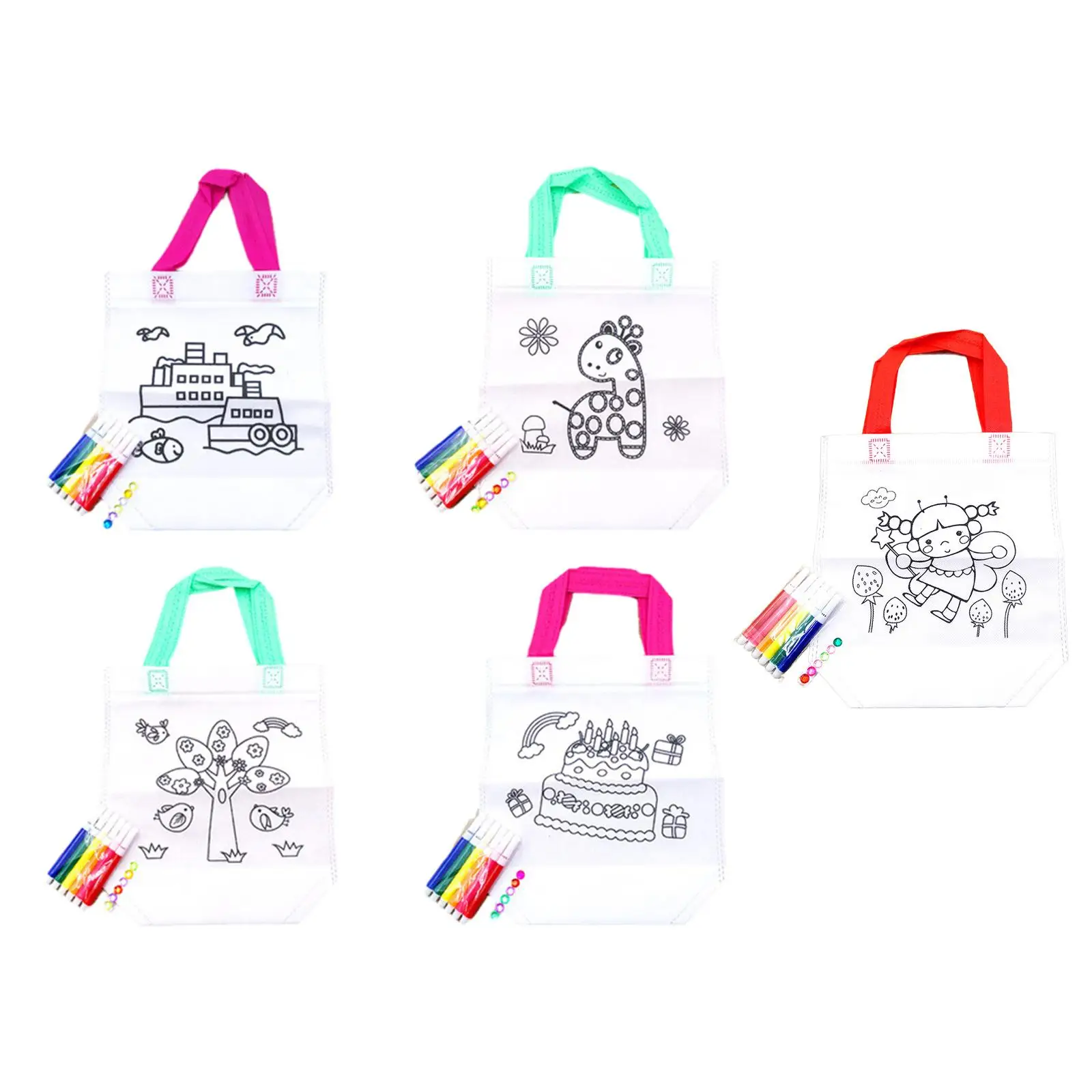 

5Pcs Coloring Goodie Bags, Party Goodie Bags, Color Your Own Tote Portable