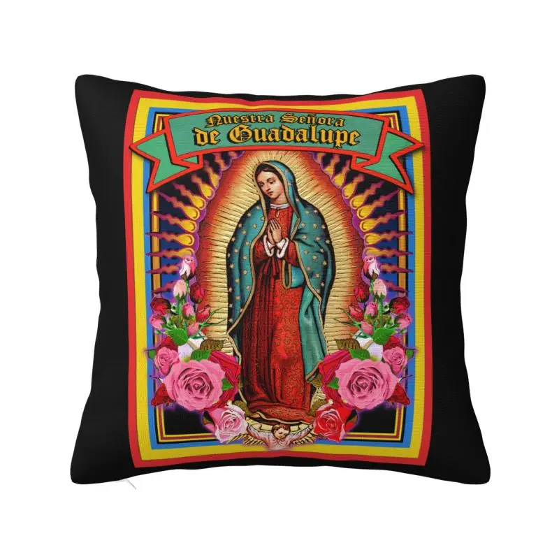 Guadalupe Virgin Mary Cushion Cover 60x60cm Velvet Religious Art Throw Pillow Case Sofa Chair Square Pillowcase Home Decor