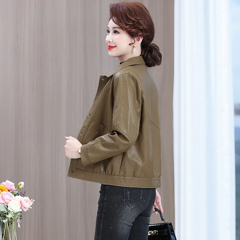 Neuer Mantel Frauen Frühling Herbst neue koreanische Outwear schlanke ältere Lederjacke mittleren Alters pu Leder mäntel weibliche Short top