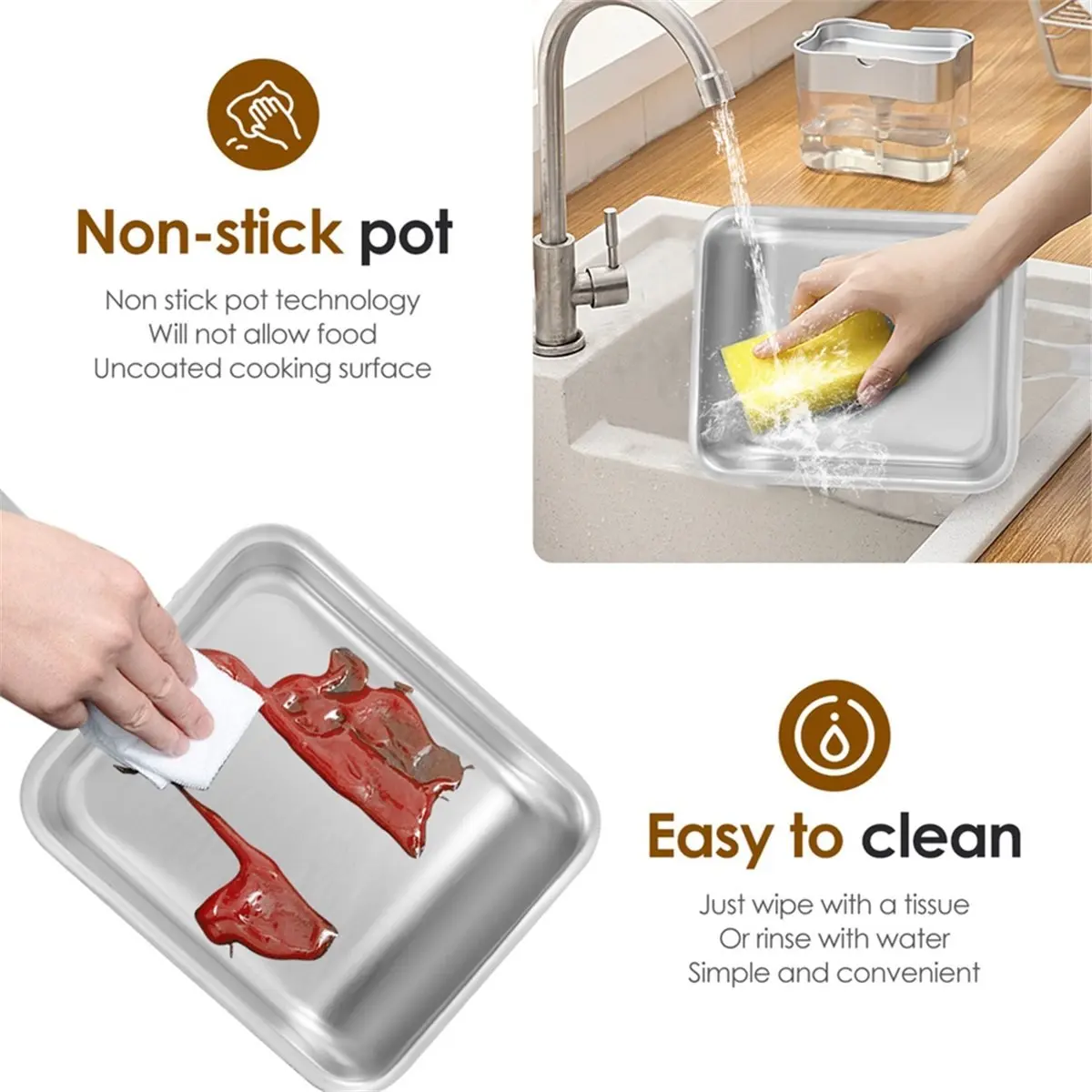 AA14 Stainless Japanese Omelette Pan Nonstick Egg Pan Skillet Rectangle Tamago Pan Small Egg Frying Pan with Cooking Tools
