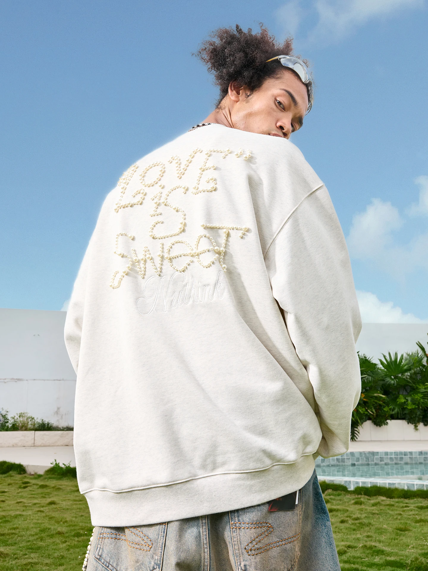 

Свитшот Nuthink в американском ретро-стиле с вышивкой жемчугом и буквами, круглый вырез, камуфляжный принт, для зимы и весны, повседневная одежда