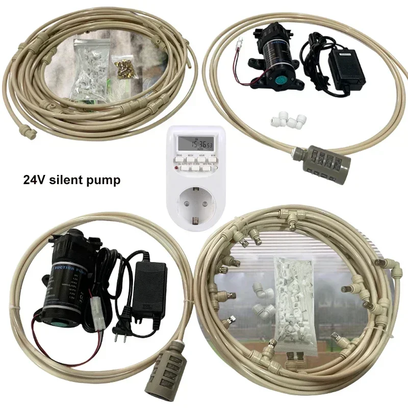 

New Quiet Garden Water Mist Spray Electric Diaphragm Pump Kit Greenhouse Irrigation Outdoor Misting Cooling System