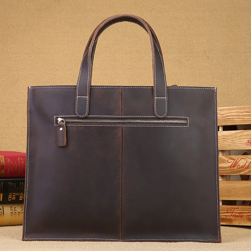 Verrückte Pferde leder Aktentasche für Männer echte Rindsleder Executive Laptop Büro Handtasche Schulter Business Boston Square Bag