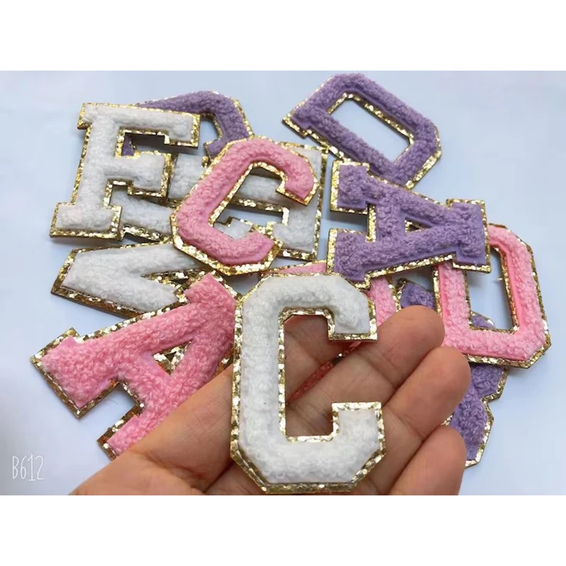 5.5cm Sticker Colorful Chenille Embroidered Letters Patch adhesive letter patches- perfect to stick on the bag laptop or book