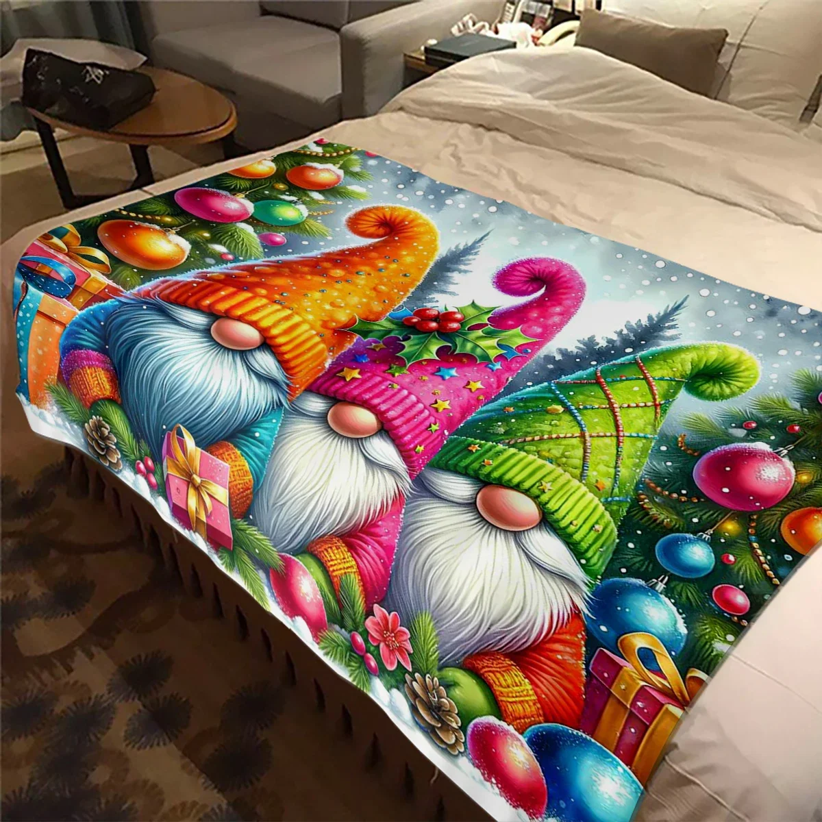 

C-Christmas Gnome printed blanket fashion flannel blanket comfortable lazy sofa blanket super soft bed sheet mattress