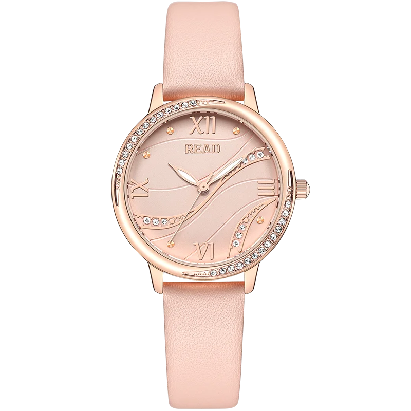 READ Ladies Analog Watch | Sparkling Bezel | Streak Pattern Dial | Pink Textured Band | Daily Water Resistant Dress Watch