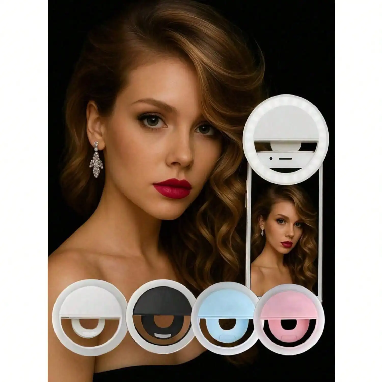Offerta lampo: 1 pz. Luce LED portatile per selfie, lampada ad anello ricaricabile USB con clip e luminosità regolabile a 3 livelli, gadget compatto da viaggio