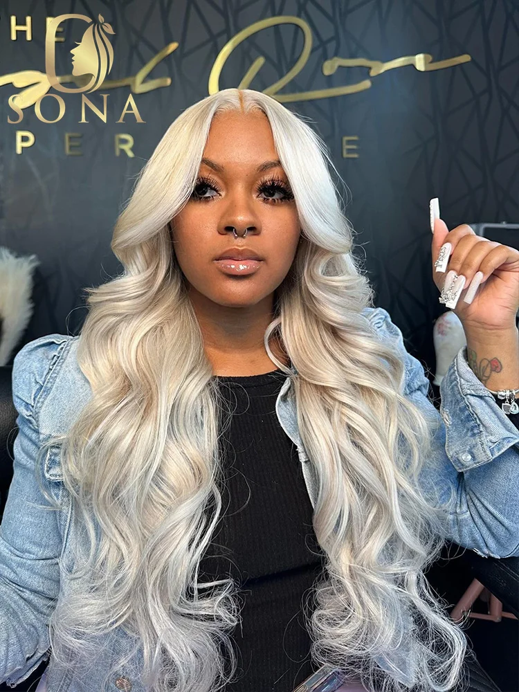 Colored Platinum Ash Blonde White 13X6 Transparent Lace Front Wig Grey Blonde 60# 13X6 Lace Frontal Wig Human Hair For Women