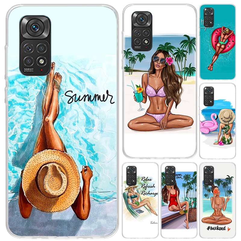 Girl Flamingo Summer Beach Phone Case for Xiaomi Redmi Note 13 12S 12 11S 11 11T 11E 10S 9 Pro Plus 8 8T 9T 7 Soft Funda Print S