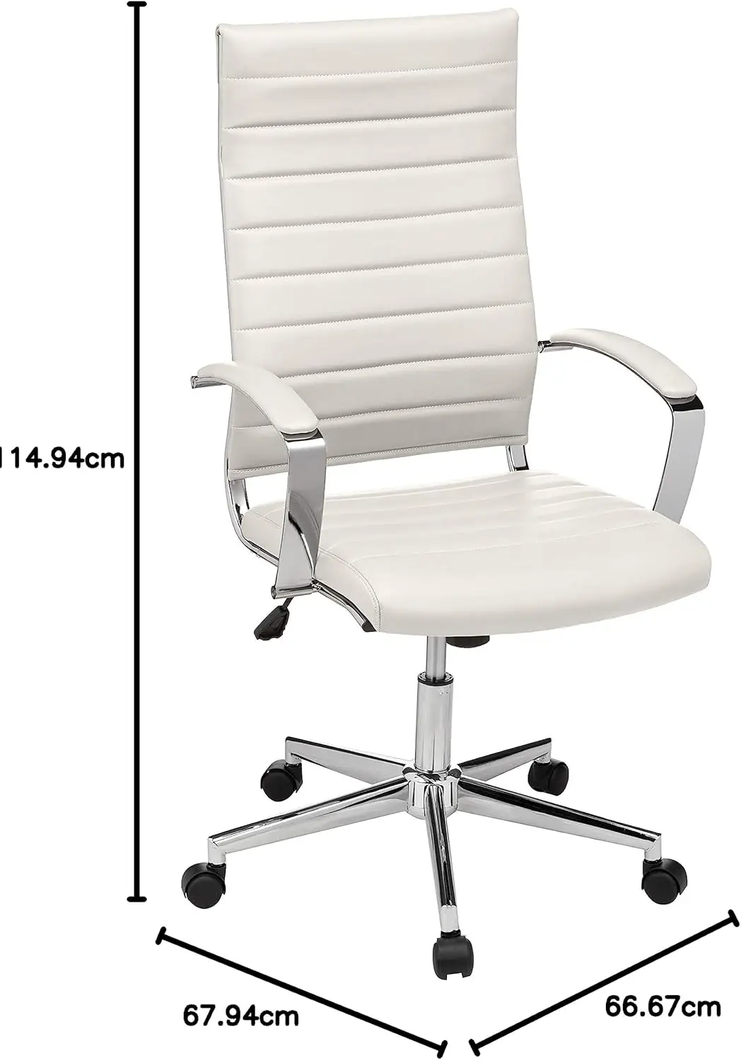 Basics Silla de escritorio giratoria con respaldo alto, tapizado ergonómico de piel sintética acanalada, soporte lumbar, estilo moderno para el hogar, impresionante blanco,