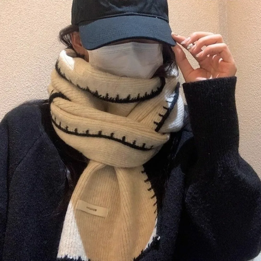 

New Knitted Neck Warmer Coldproof Warm Neckerchief Windproof Solid Color Shawl Skiing