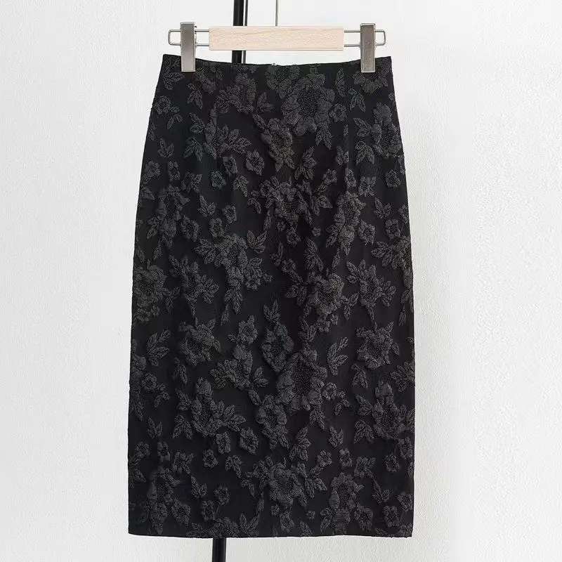 

Femme Skirt Women Spring Autumn 2024 Jacquard Package Hip Skirt Slim Medium-length Skirt High Waist Faldas Aesthetic C157