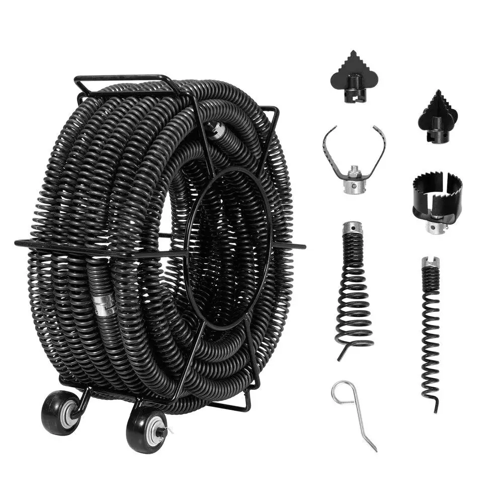 

Drain Cleaning Cable 60FT 1-1/5 Inch Professional Sectional Drain Cleaner with 6 Cutters for 2 .0 to 7.9 Pipes Hollow Core Sewer