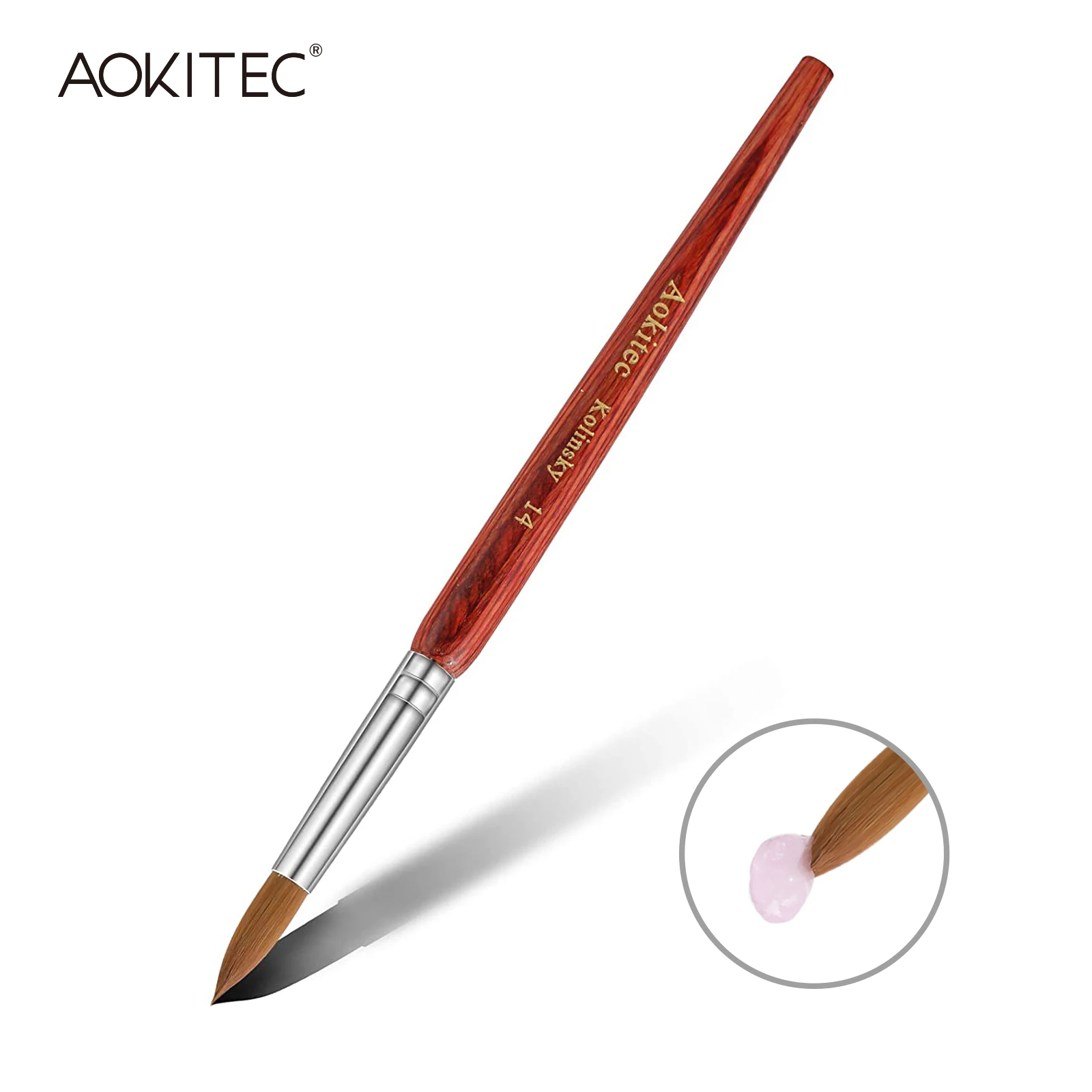 

Aokitec Kolinsky Acrylic Nail Brush Wood Pen Pure Kolinsky Hair Round 1Pcs Nail Art Brush for Manicure 8/10/12/14/16/18/20/22