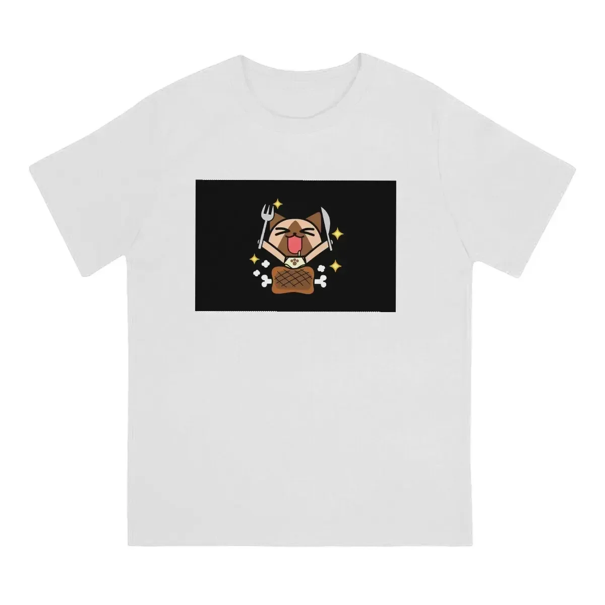 Men's T-Shirt Cat Eating Chicken Unique 100% Cotton Tee Shirt Monster Hunter Fantasy-themed Action Role-playing Games T Shirts