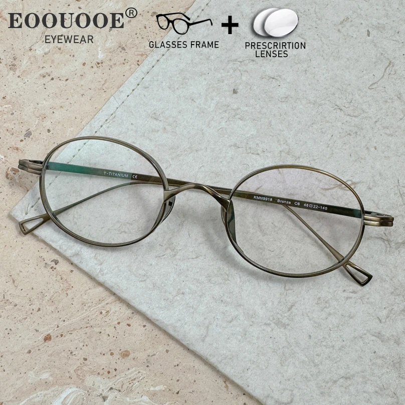 

New Oval Retro Pure Titanium Optical Glasses Women Men Recipe Myopia Hyperopia Lenses Progressive Vision Correct Eyeglasses