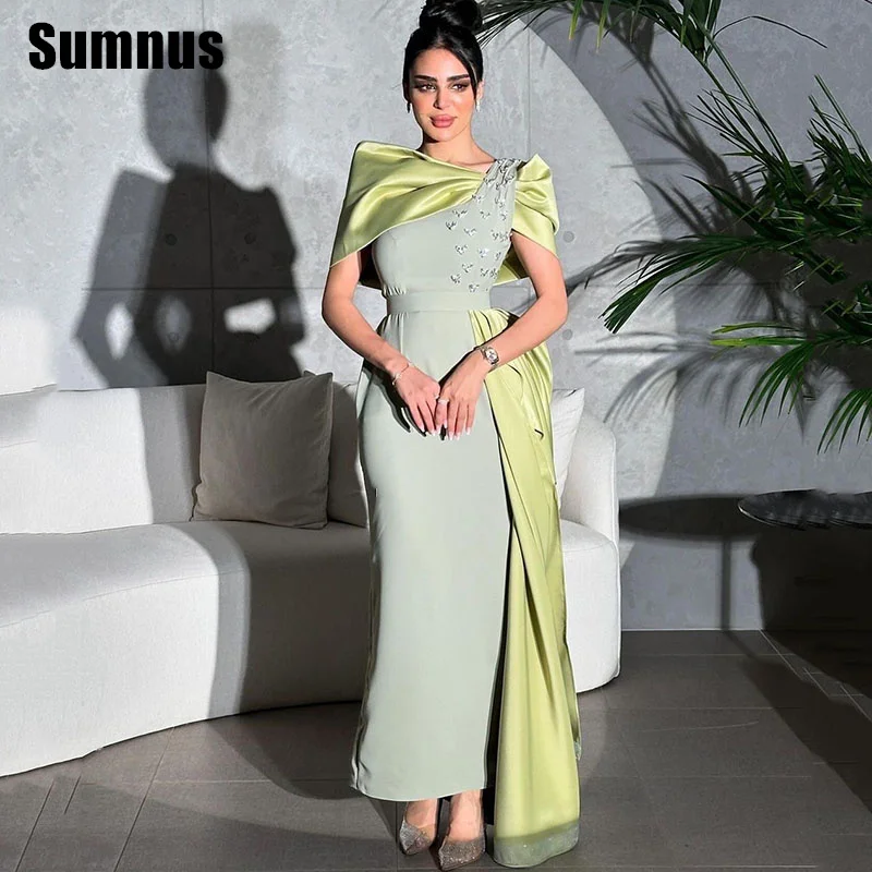 

SUMNUS Formal Contrast Color Satin Evening Prom Gowns Off Shoulder Mermaid Party Dresses Ankle-Length Dubai Dress Customized