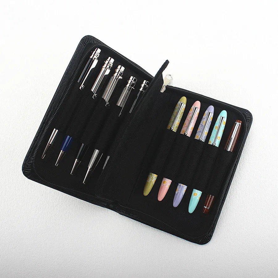 Fountain Pen Display 10 Slots Holder PU Leather Storage Collector Organizer Box Stationery School Office Supples Bag
