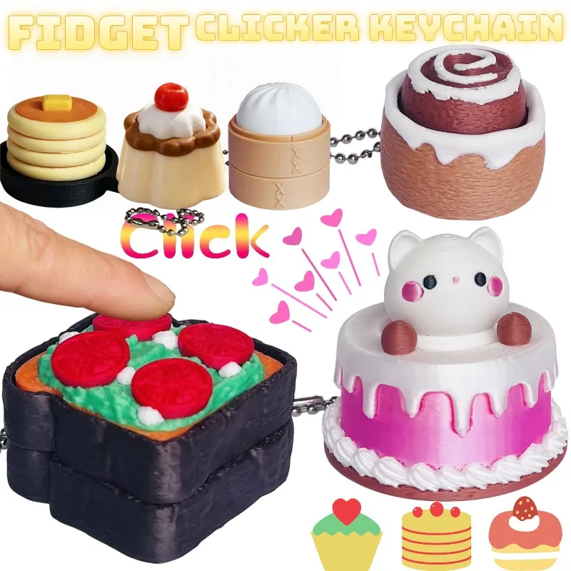 Funny Keycap Clicker Keychain Mini Cake Pudding Pancake Food Finger Button Anti-stress Toys Decompression Gifts