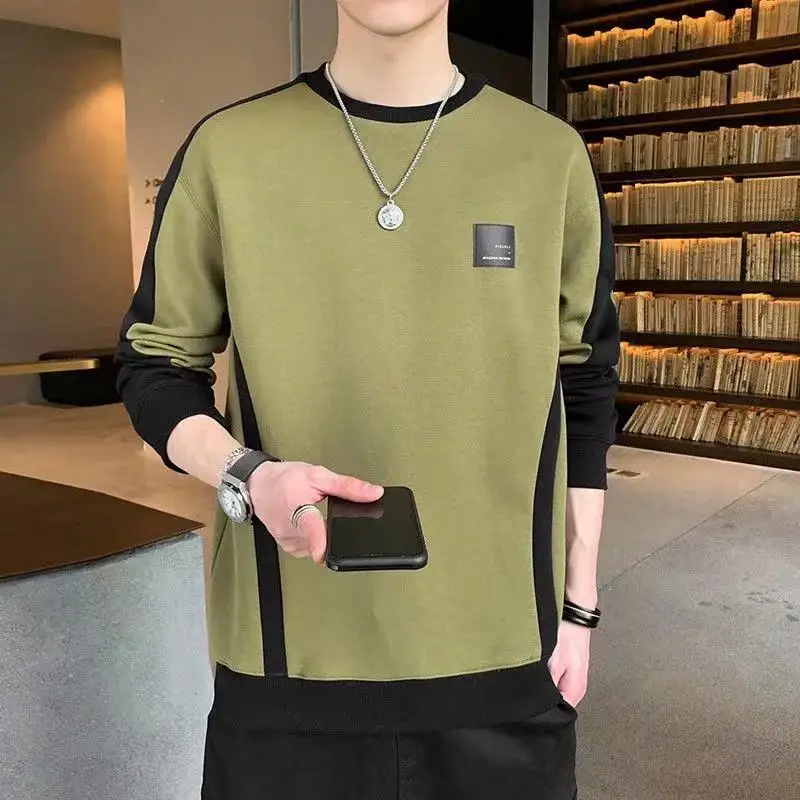 Fashion O-Neck Spliced All-match T-Shirt Men's Clothing 2022 Autumn Loose New Casual Pullovers Long Sleeve Korean Tee Shirt