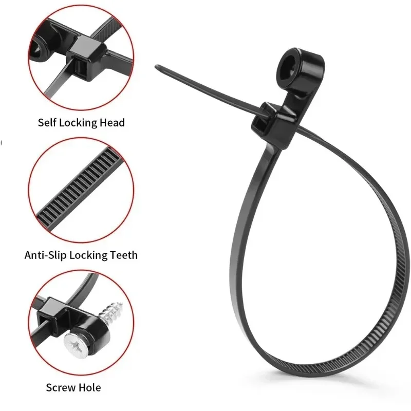 500/100PCS Screw Hole Cable Ties Reusable Fixed Nylon Cable Ties Self-locking Cord Ties Straps Fastening Loop Office Organizer image 2
