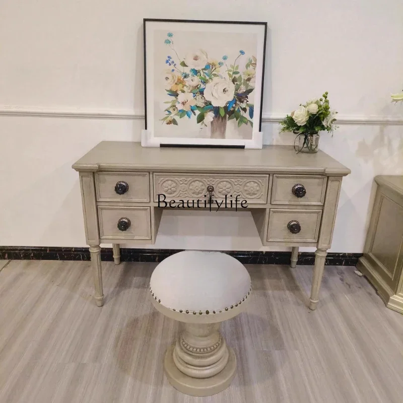 

ls 27*Dresser Architectural Revival Solid Wood Makeup Table Retro Desk American Country Old