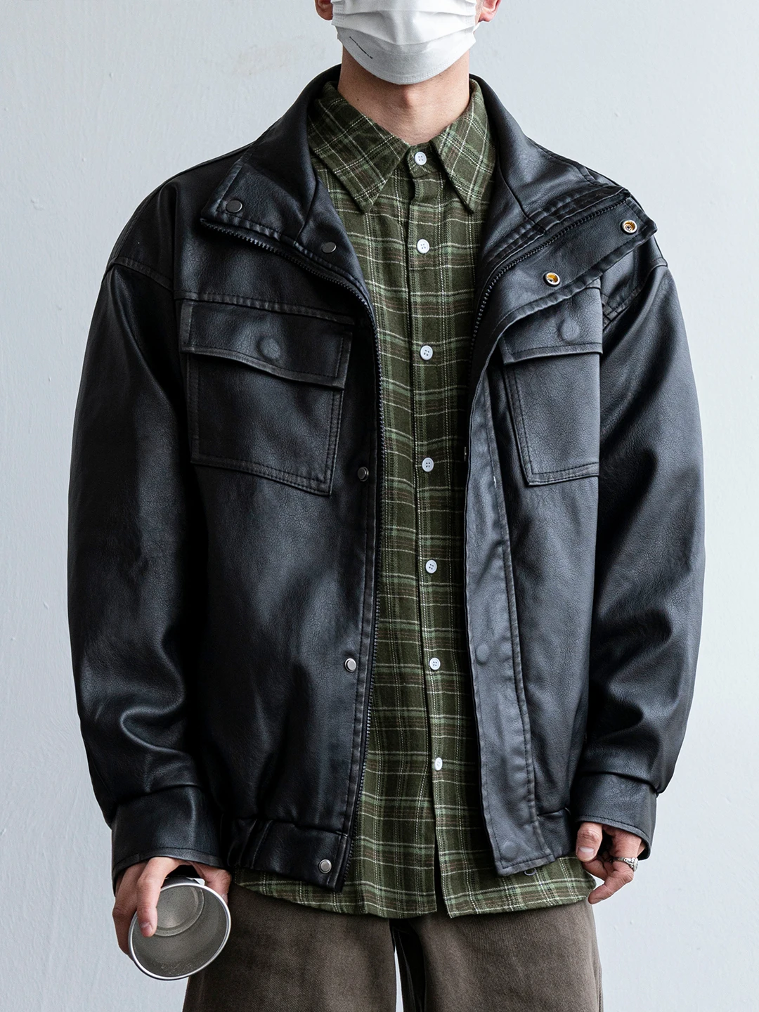 

Retro Distred PU Leather Jaet Men's American Casual Brand Loose Motorcycle Leather Coat Couple's Autumn New Sle