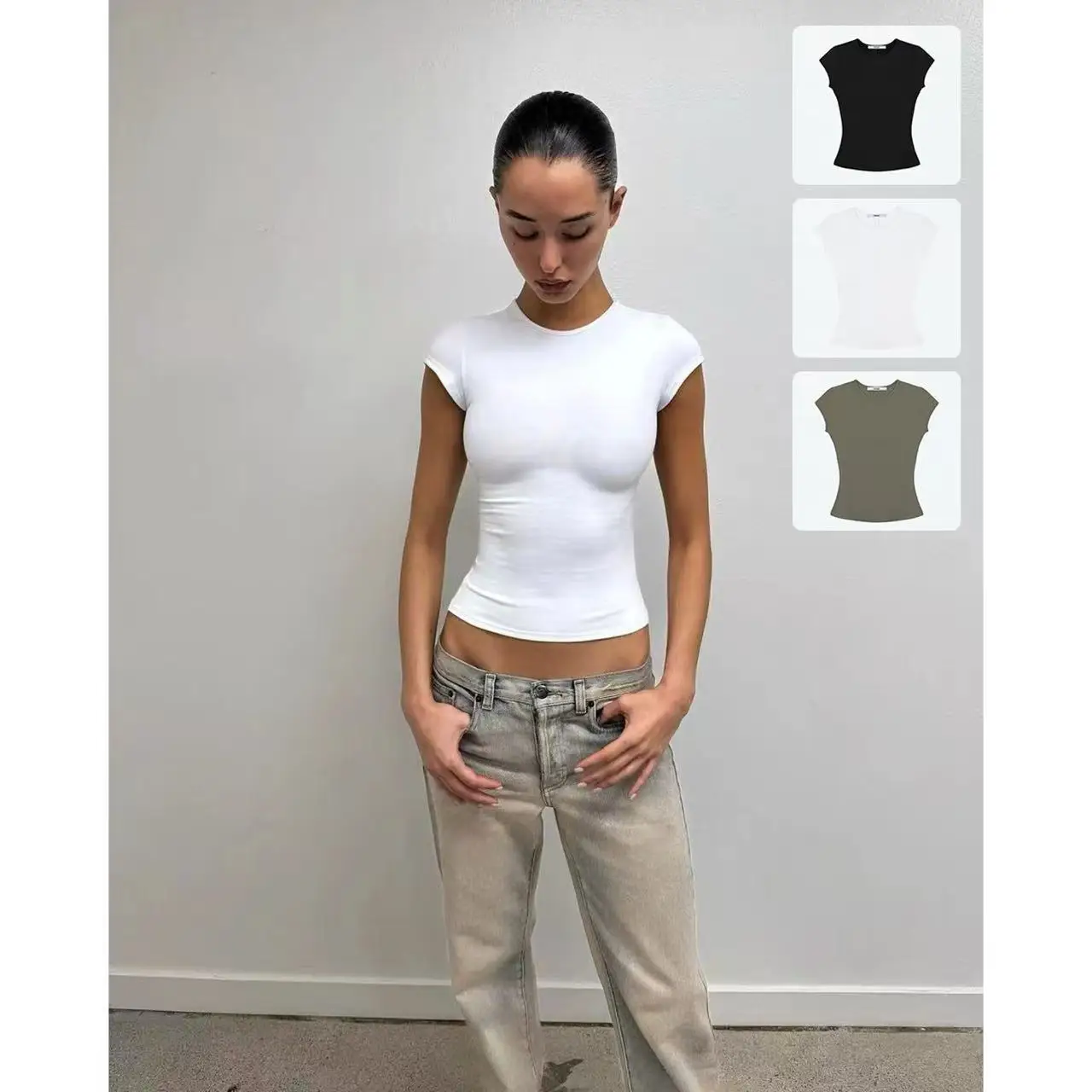 Tank Round-Neck Solid-Color T-Shirt Well-Fitted Baby Tee