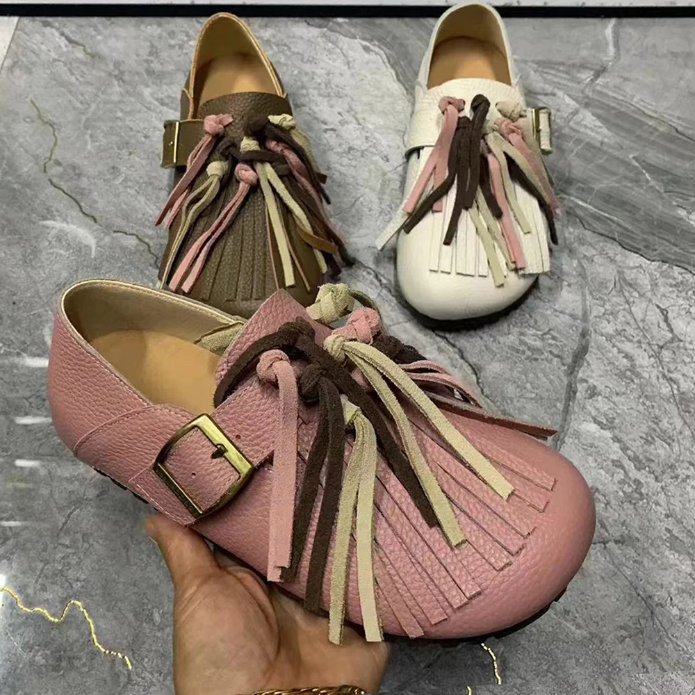 

Fashion Women Flat Shoes Tassels Leather Female Mullers Plus Size Casual Women Loafers Designer Autumn Women Shoes