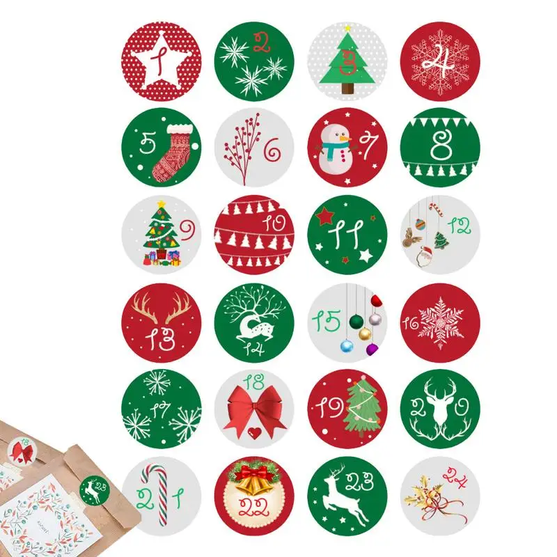 24Pcs Christmas Advent Calendar Number Stickers Handmade Gift sealing Labels Cookie Candy Packaging Sticker Xmas Party Supplies