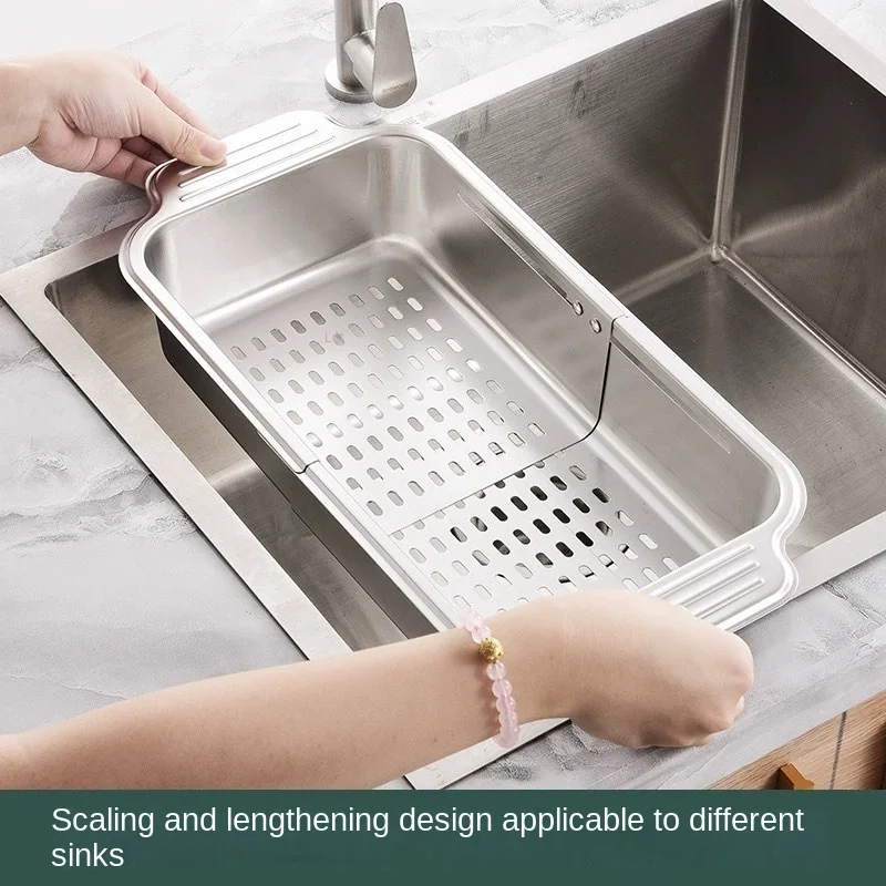 

Drain rack 304 stainless steel retractable kitchen sink large household sink rectangular drain basket