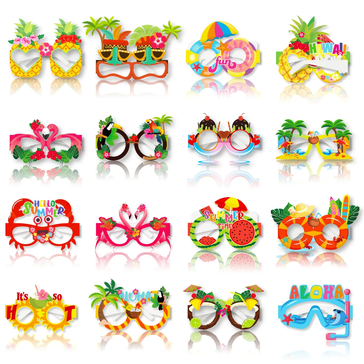 8pcs/Set New Hawaiian Party Glasses Wholesale Photo Decoration Props Flamingo Pineapple Paper Glasses Funny Decoration Glasses