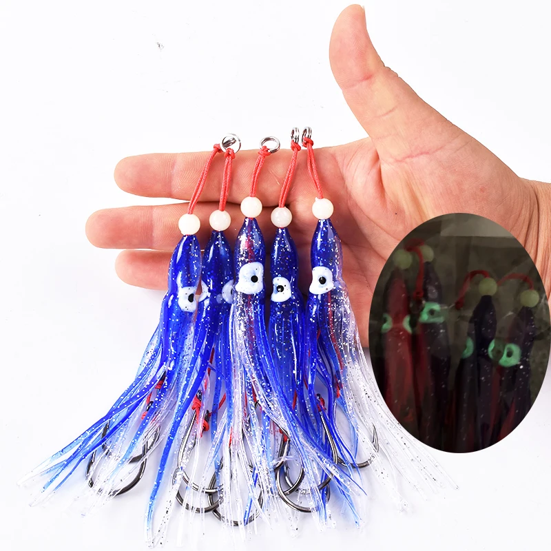 5pcs/pack soft squid 12cm 5.5g silicon gel skirt  tentacle 15# double assist hook lure hook rig fishing tackle saltwater fishing