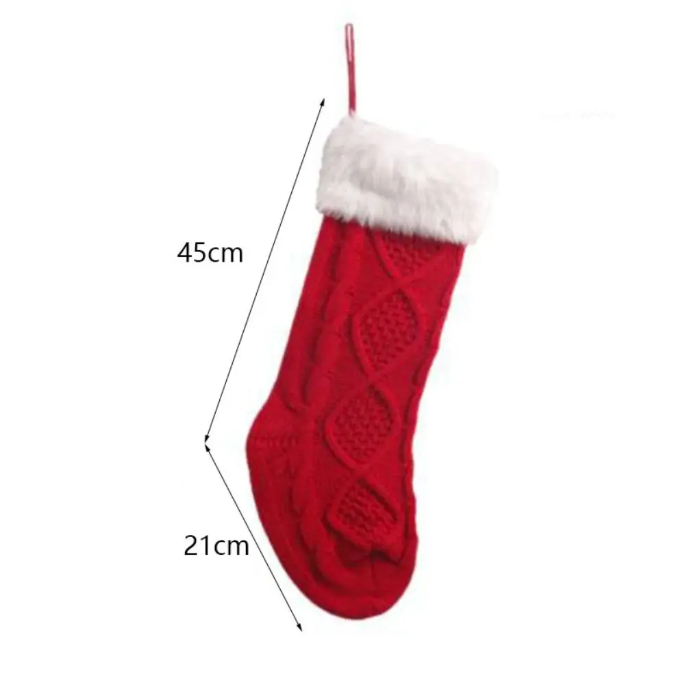 With Fluff Knitted Christmas Stocking Large Size 18 Inches Christmas Gift Bag Solid Color Christmas Tree Ornaments Fireplace