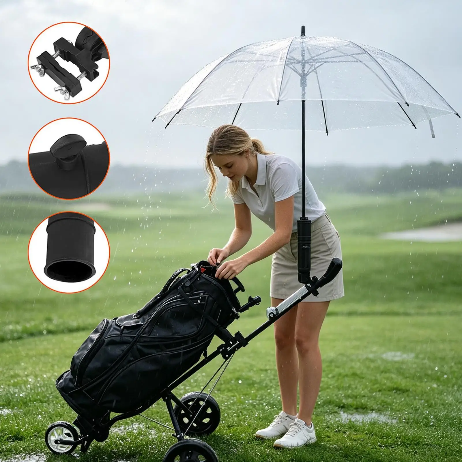 Golf Push Cart Umbrella Holder Stroller Sunshade Bracket Wheelchair Umbrella Bracket For Backyard Outdoor Court Garden Course