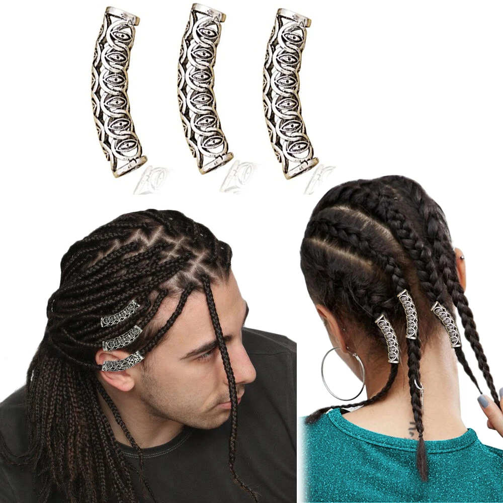 3 Pcs Metal African Hair Rings Beads Cuffs Tubes Charms Dreadlock Dread Hair Braids Jewelry Decoration Accessories Women Men