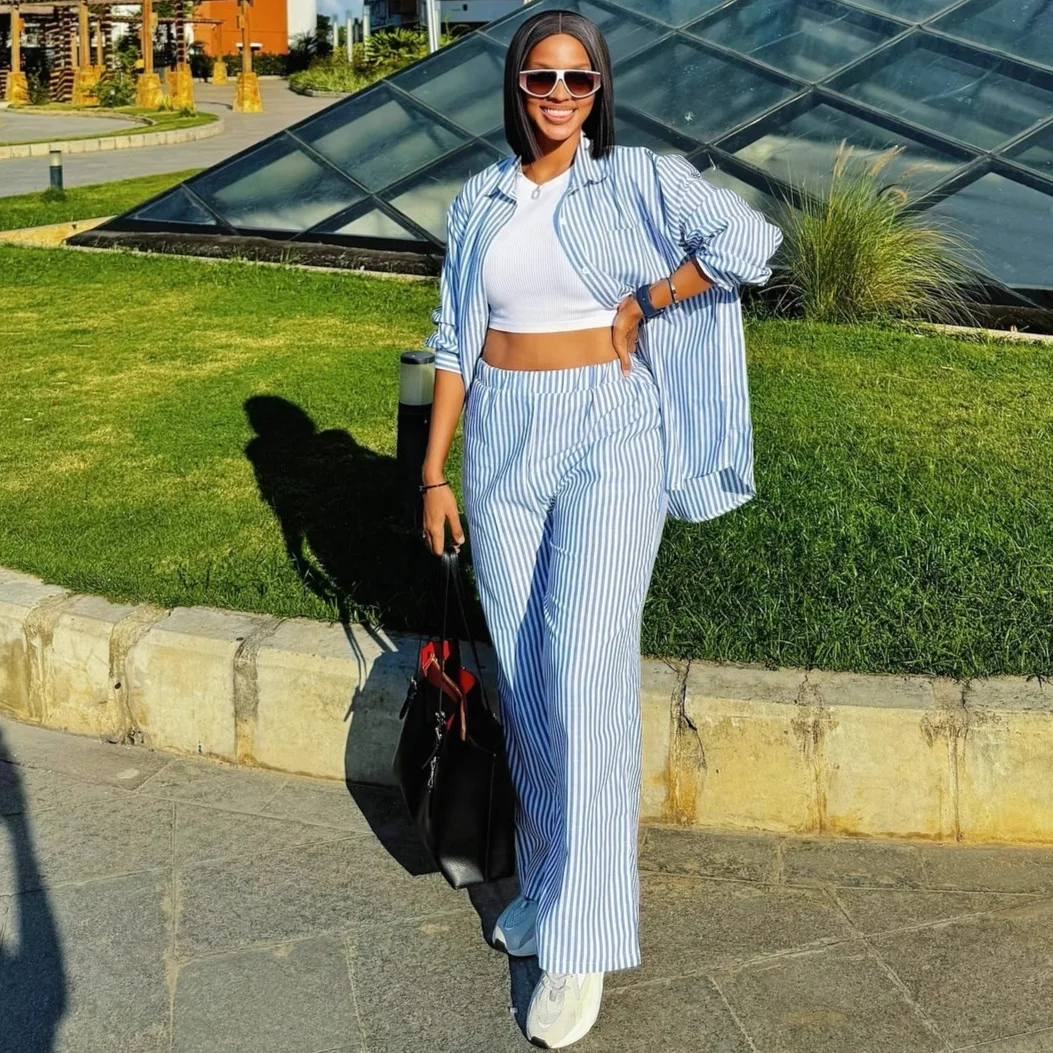 

Pant Set Women Two Piece Sets Turn Down Collar Full Sleeve Shirt Casual Loose Wide Leg Long Pants Elastic Waist Y2k Streetwear