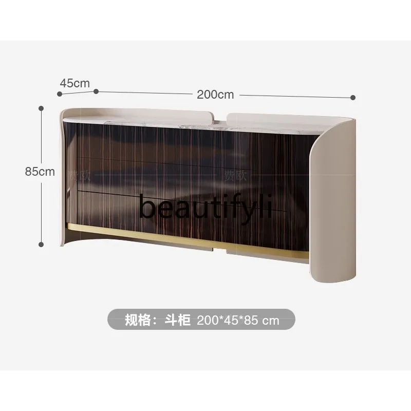 Light luxury chest Italian wood grain marble dining side cabinet Bedroom bedside drawer storage cabinet