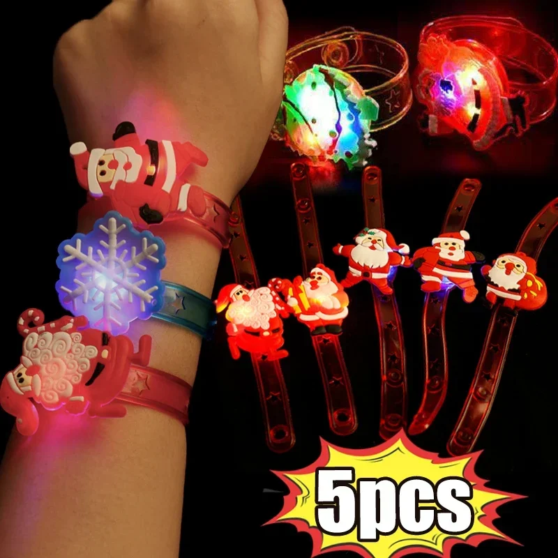 

Christmas Party Bracelet Toys LED Luminous Cartoon Santa Snow Wrist Bands Games Kids Child Creative Flashing Lights Favor Gifts