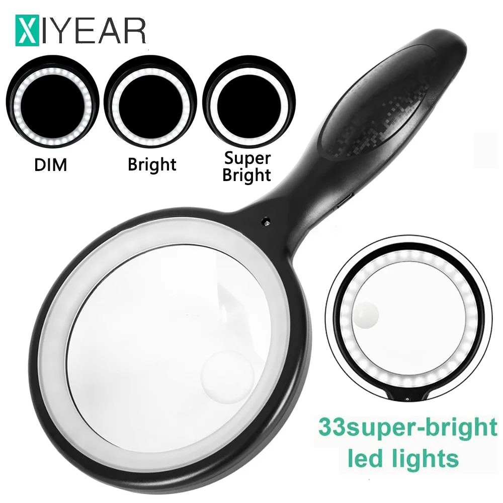 

Magnifying Glass With Light 5X 10X Handheld Large Magnifying Glass 33 LED Illuminated Lighted Magnifier For Seniors Reading