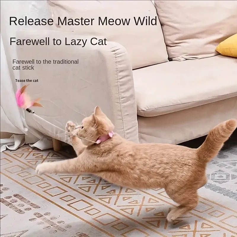 Jouet pour chat en silicone réglable avec clochettes et plumes interactives, accessoire de divertissement mains libres pour animaux de compagnie