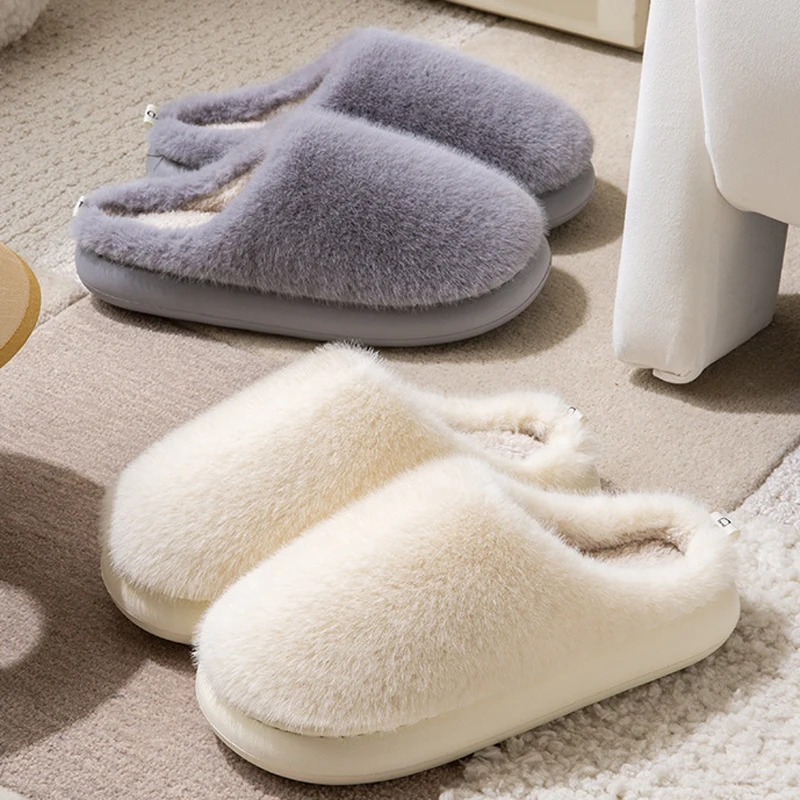 

Home Fuzzy Slipper Women Fluffy Winter Warm Fur Plush Indoor Lazy Thermal Furry House Shoe Flat Flip Flop Ladies Slide Men Male
